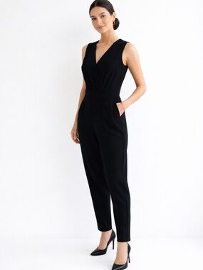 Calvin Klein Black Sleeveless Jumpsuit Size 10 Minimalist Workwear pockets